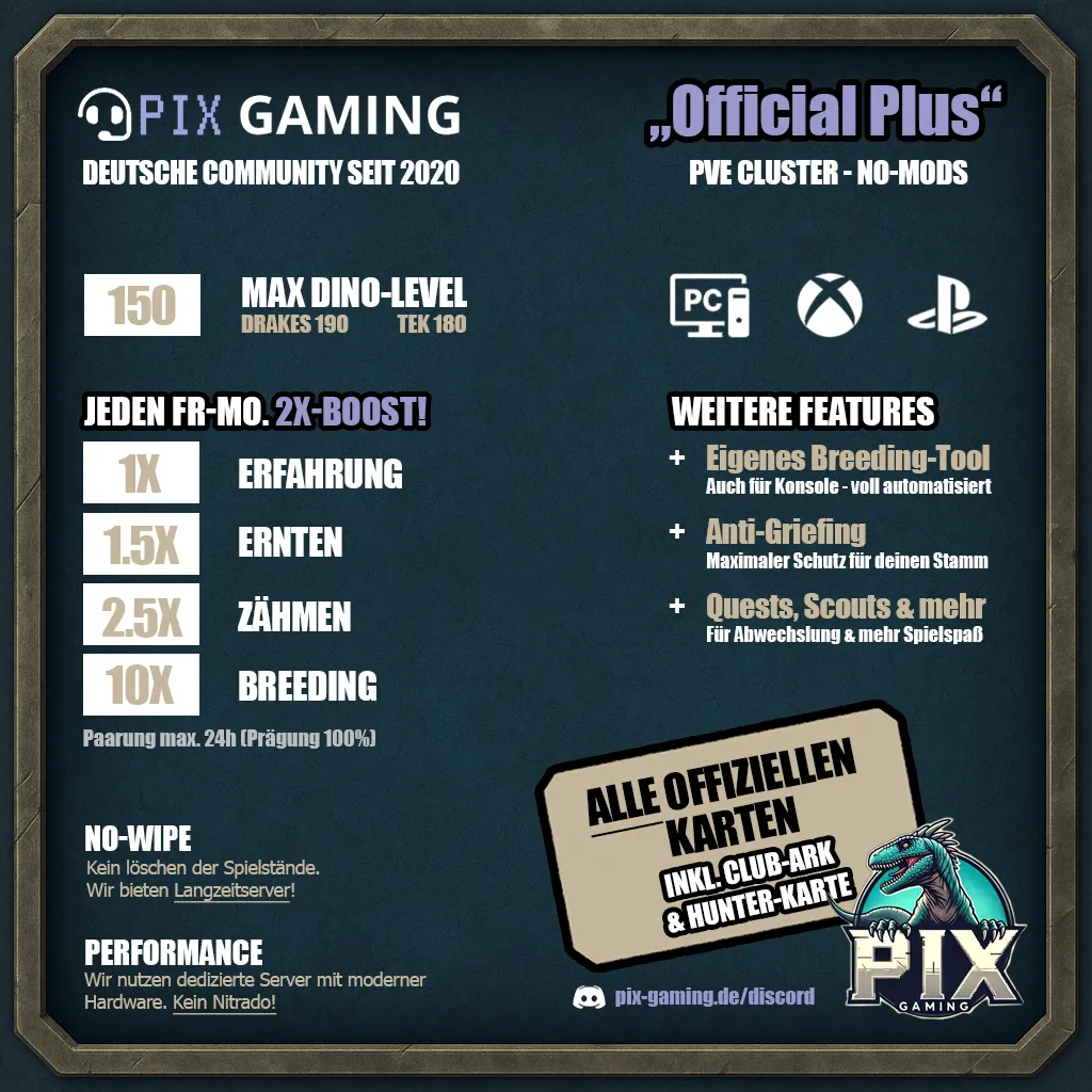 Serverbeschreibungs Banner von ARK Ascended – The Island | PvE Crossplay | PIX-Gaming.de